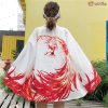 Flaming Red Phoenix Black White Women's Kimono Cardigan