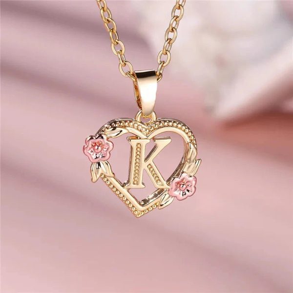 Flora Heart Initial Gold Women's Necklace