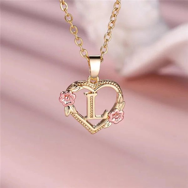 Flora Heart Initial Gold Women's Necklace
