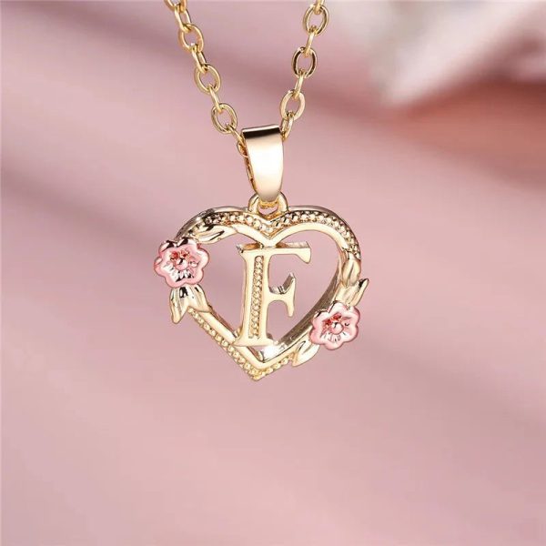 Flora Heart Initial Gold Women's Necklace
