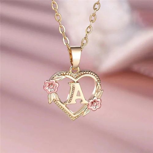 Flora Heart Initial Gold Women's Necklace