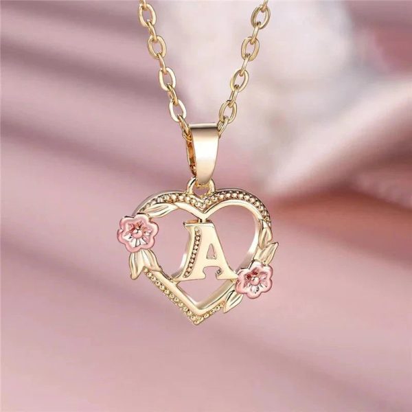 Flora Heart Initial Gold Women's Necklace