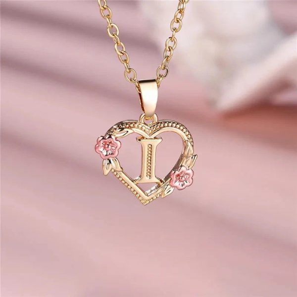 Flora Heart Initial Gold Women's Necklace