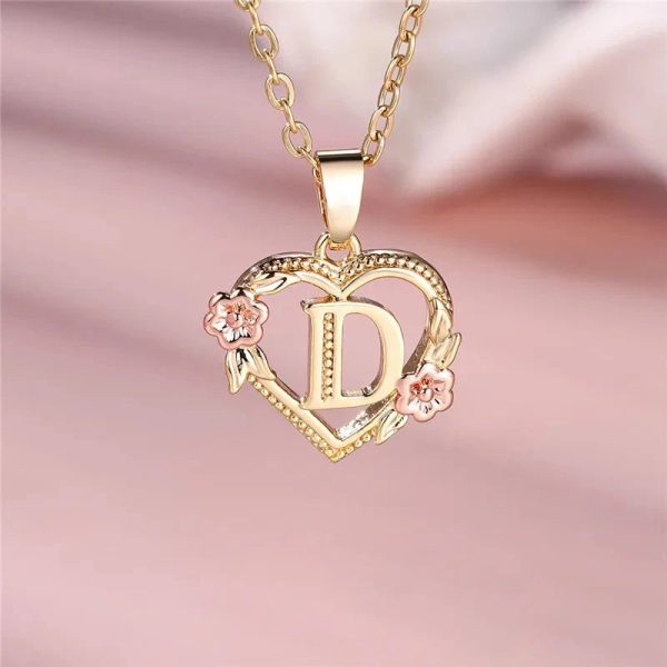 Flora Heart Initial Gold Women's Necklace