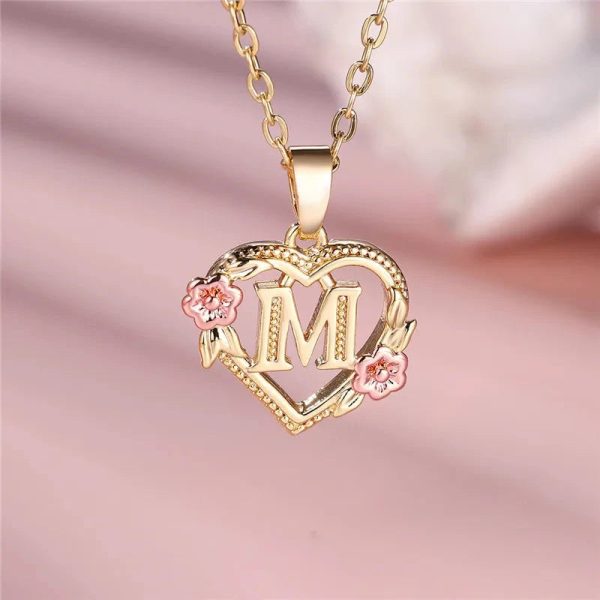Flora Heart Initial Gold Women's Necklace