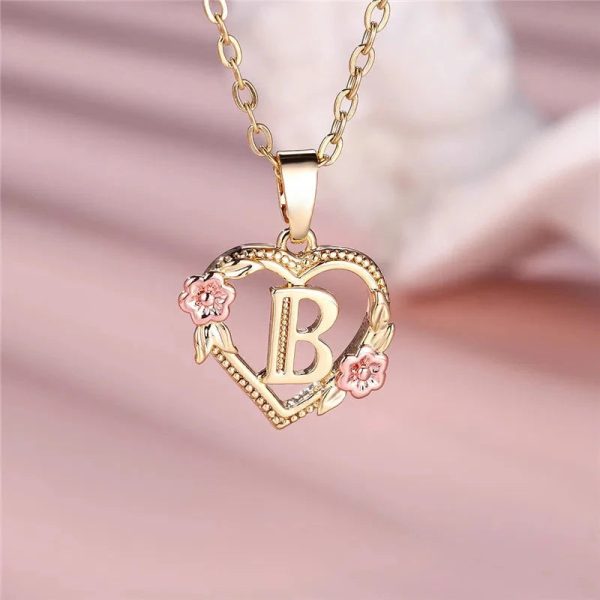 Flora Heart Initial Gold Women's Necklace