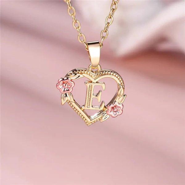 Flora Heart Initial Gold Women's Necklace