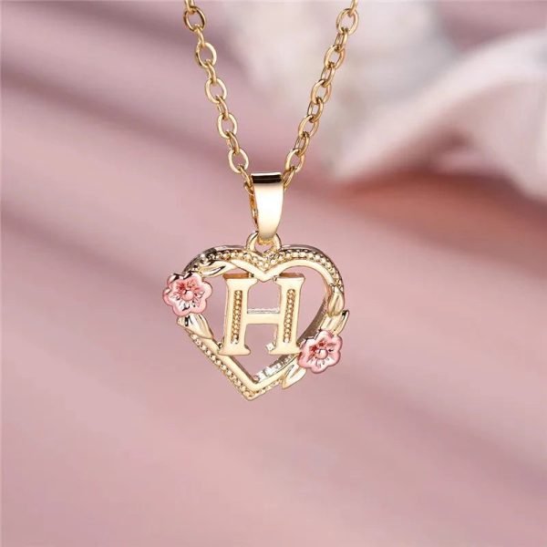 Flora Heart Initial Gold Women's Necklace