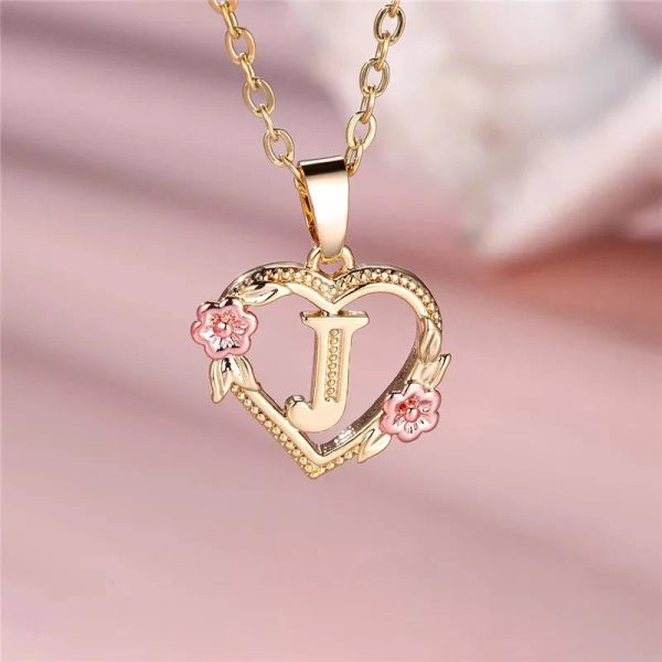 Flora Heart Initial Gold Women's Necklace