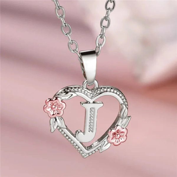 Bloom Heart Initial Silver Women's Necklace