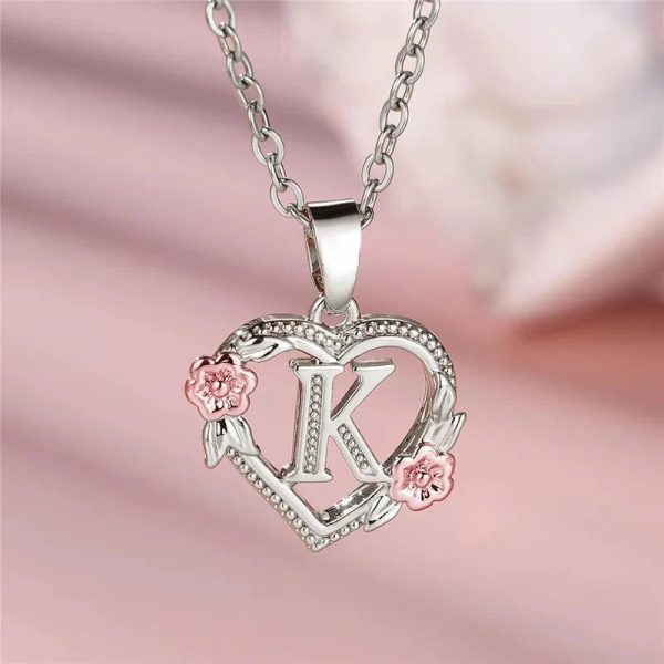 Bloom Heart Initial Silver Women's Necklace