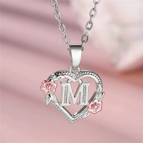 Bloom Heart Initial Silver Women's Necklace