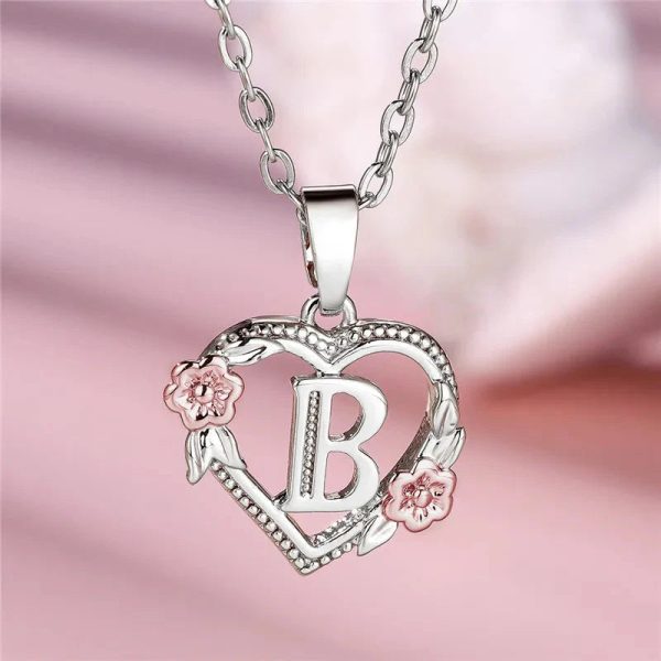 Bloom Heart Initial Silver Women's Necklace