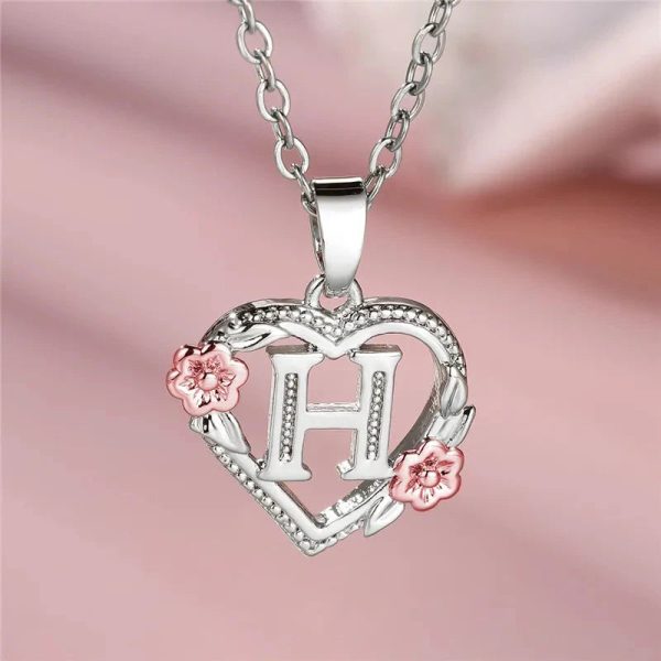 Bloom Heart Initial Silver Women's Necklace