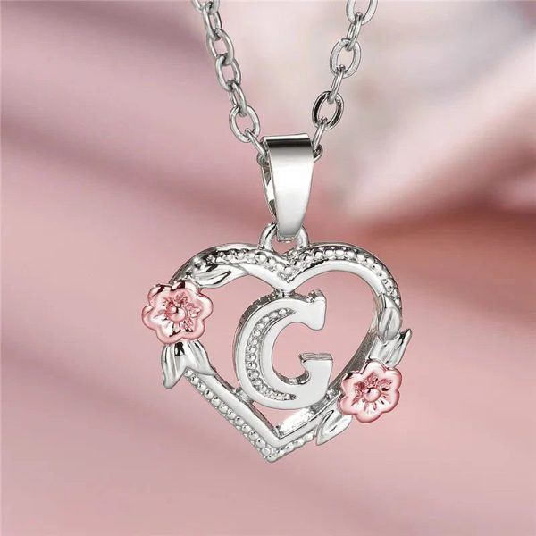 Bloom Heart Initial Silver Women's Necklace