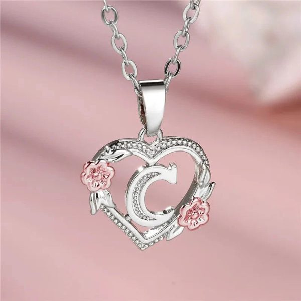 Bloom Heart Initial Silver Women's Necklace