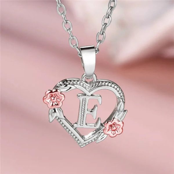 Bloom Heart Initial Silver Women's Necklace