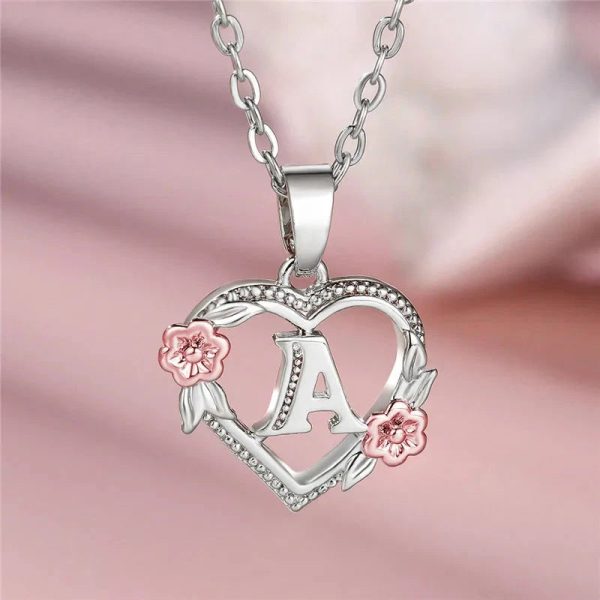 Bloom Heart Initial Silver Women's Necklace