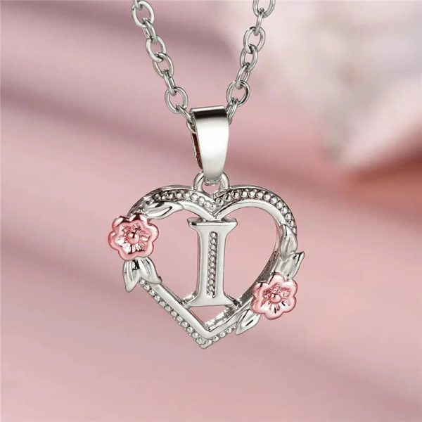 Bloom Heart Initial Silver Women's Necklace