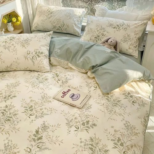 Floral Sage Green & Cream Botanical Print Bedding Set