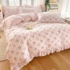 Floral Pink Ruffles 100% Cotton 3pc Bedding Set