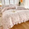 Floral Pink Ruffles 100% Cotton 3pc Bedding Set