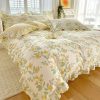 Floral Yellow Green Ruffles 100% Cotton 3pc Bedding Set