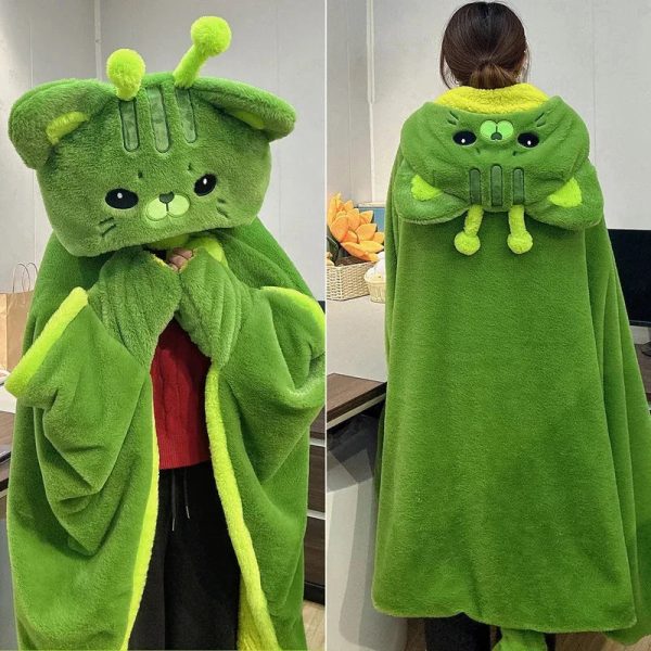 Fluffy Green Cat Cloak Hooded Blanket Cape