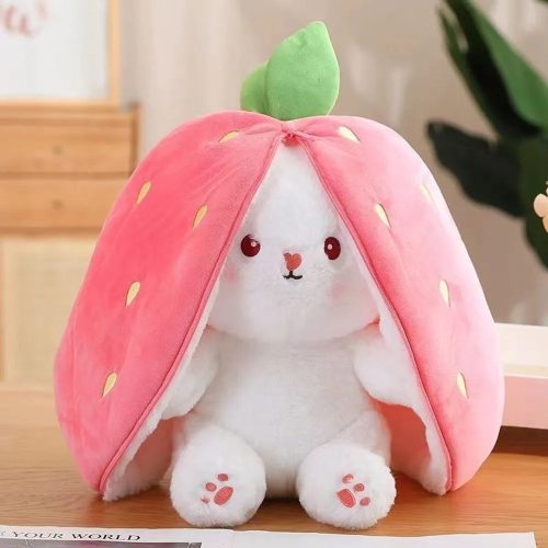 Fluffy Strawberry Carrot Bunny Zip Up Plushie