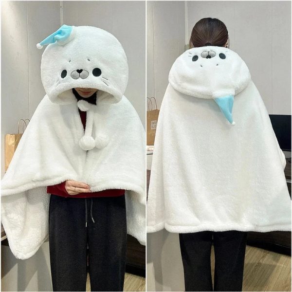 Fluffy White Seal Cloak Hooded Blanket Cape