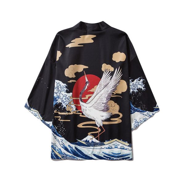 Fox Cranes Dragon Japanese Women Kimono Robe Cardigan