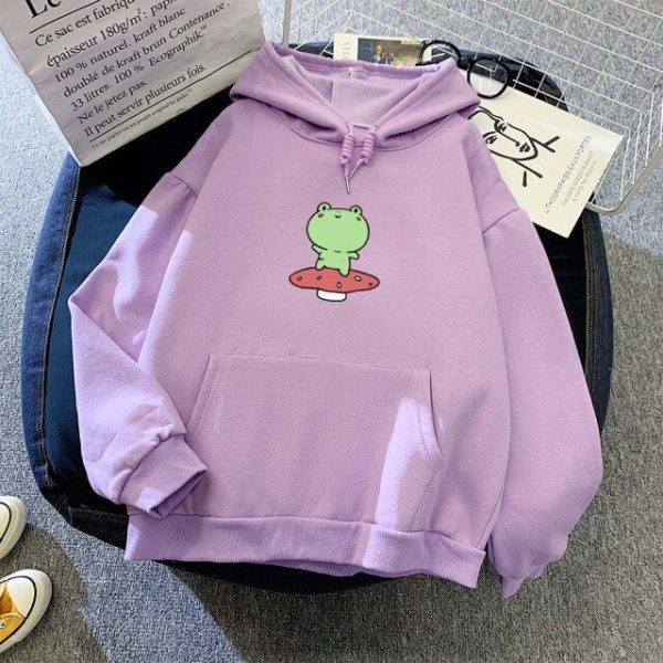 Friendly Frog Dancing on Mushroom Hoodie