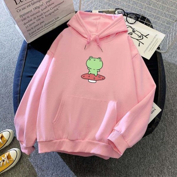 Friendly Frog Dancing on Mushroom Hoodie