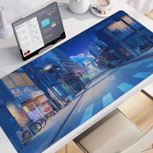 Glowing Japanese Street Architecture Mouse Pad