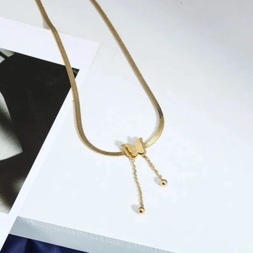 Golden Butterfly Drop Chain Necklace