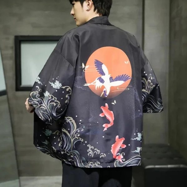 Golden Koi and Japanese Crane Men Kimono