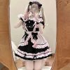 Gothic Black Pink Sweet Lolita Women's Maid Dress Bowknots
