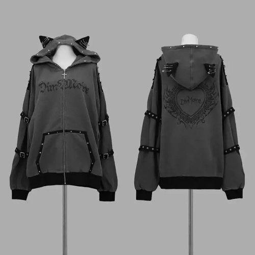 Gothic Cat Streetwear Harajuku Hoodie Jacket