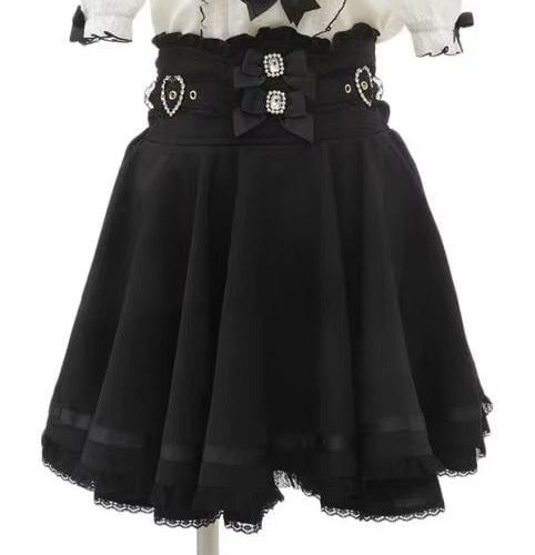 Gothic Heart Bow High Waist Black Plaid Skirt