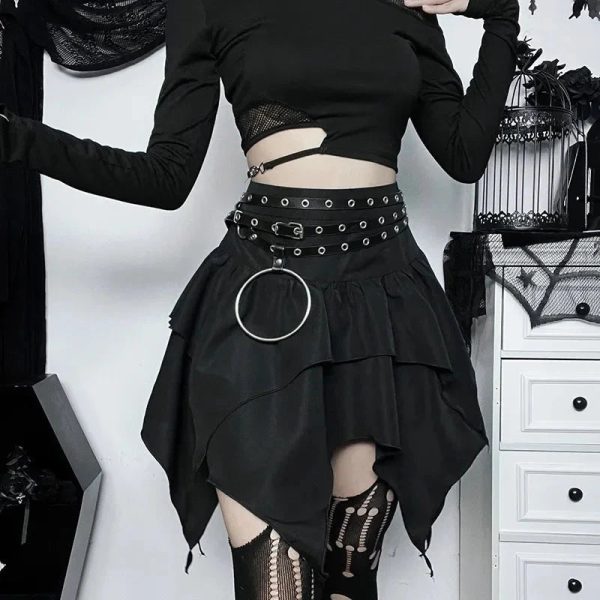 Gothic Witch Punk Irregular Black Skirt