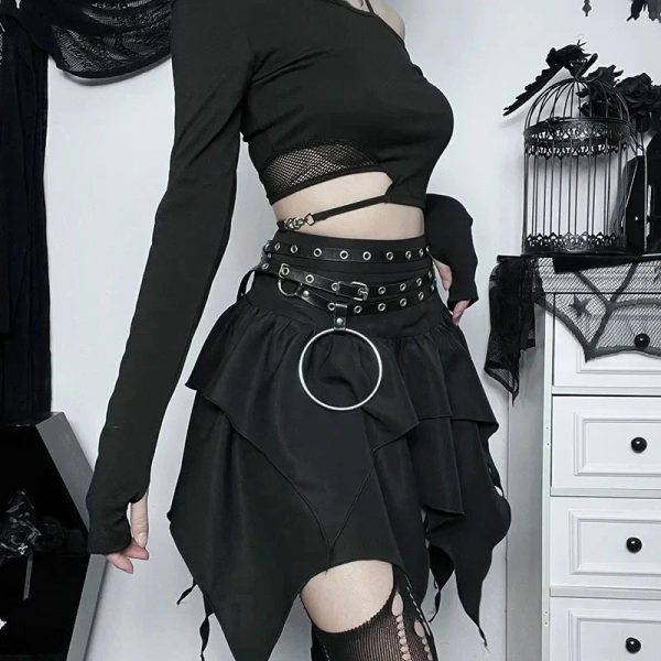 Gothic Witch Punk Irregular Black Skirt