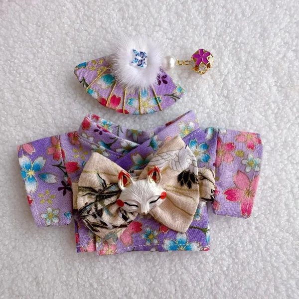 Handmade Labubu Japanese Kitsune Kimono Fan Outfit