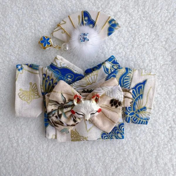 Handmade Labubu Japanese Kitsune Kimono Fan Outfit