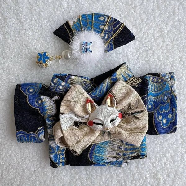 Handmade Labubu Japanese Kitsune Kimono Fan Outfit