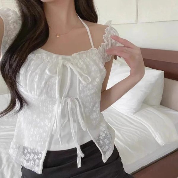 Harajuku Angelcore Lace White Cream Floral Blouse