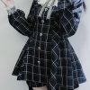 Harajuku Black Plaid Hearts Laced Lolita Women's Dress