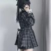 Harajuku Black Plaid Hearts Laced Lolita Women's Dress