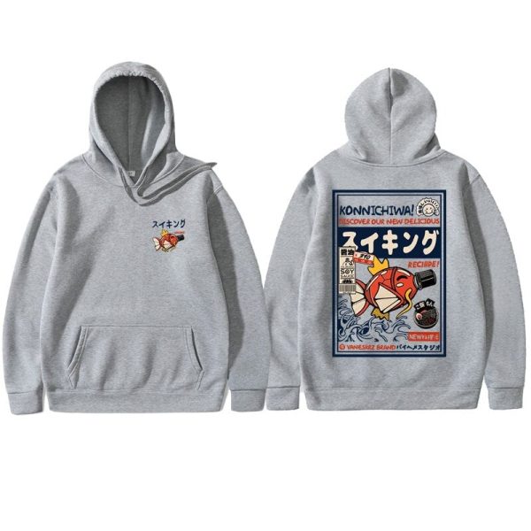 Harajuku Japanese Fish Konnichiwa Poster Unisex Hoodie