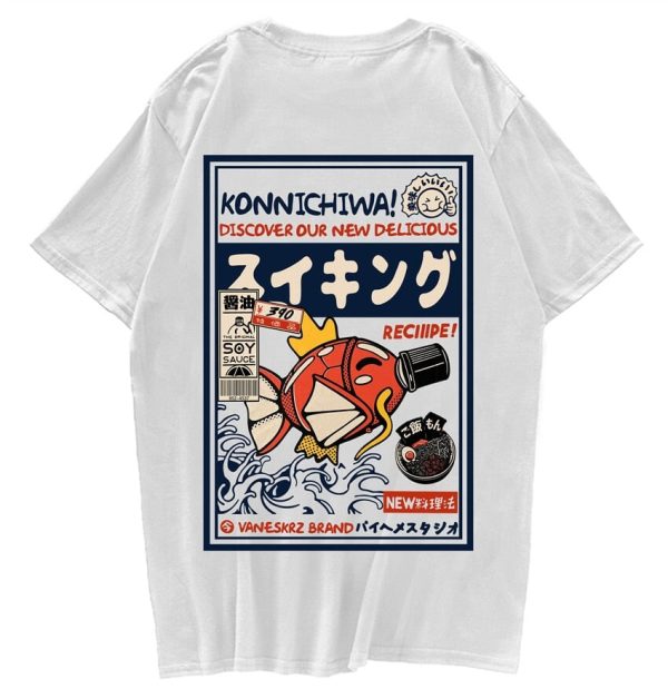 Harajuku Japanese Fish Konnichiwa Poster Unisex Tee