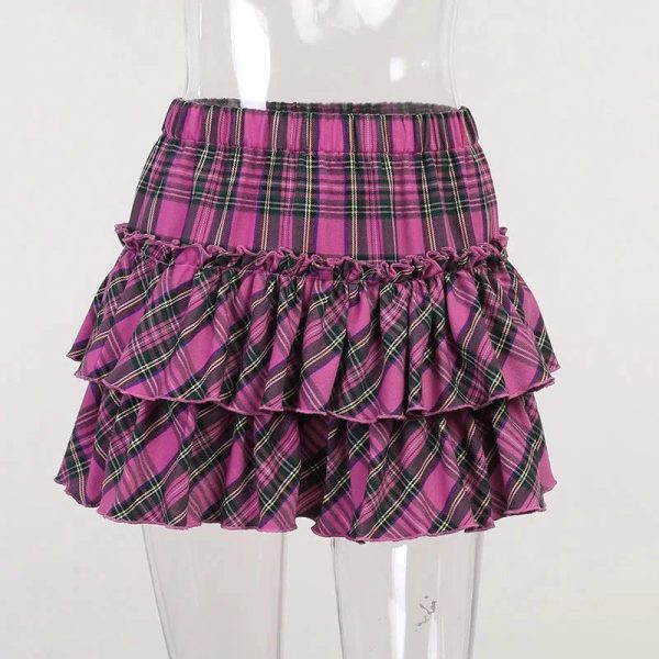 Harajuku Punk Princess Pink Red Plaid Pleated Skirt